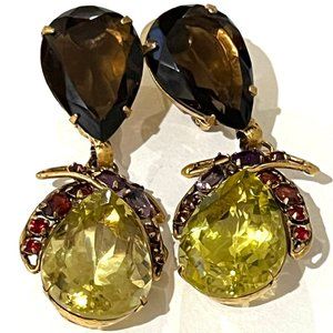 C&D JEWELRY Statement GEMSTONE Citrine/Amethyst+ Iradj Moini Earrings VINTAGE